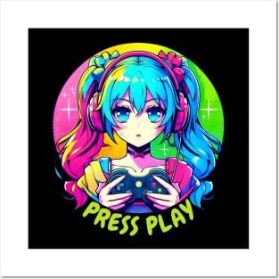 Press play gamer girl Posters and Art